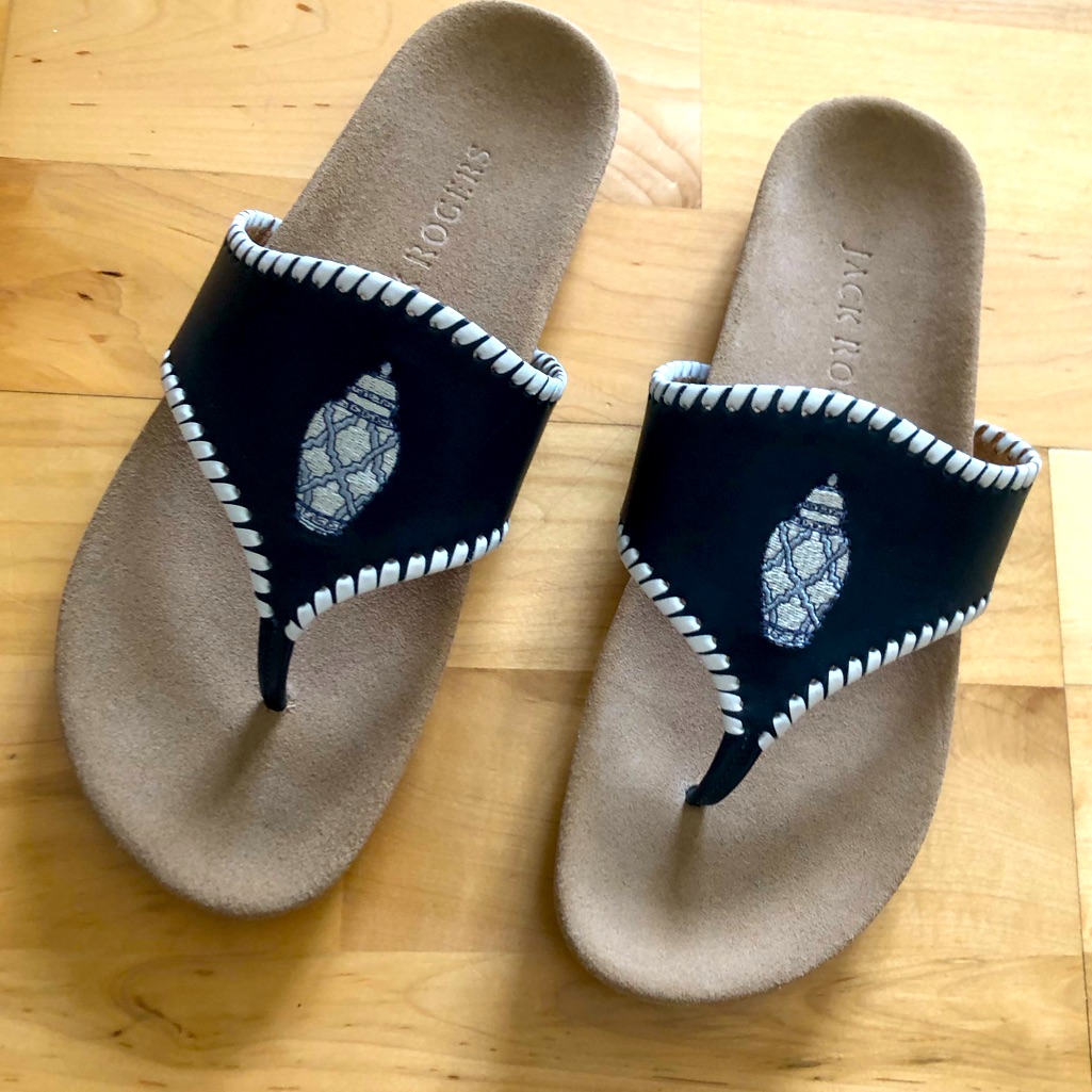 Jack Rogers Cushioned Embroidery Navy Blue And White Sandals